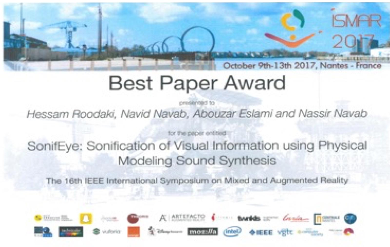 IEEE ISMAR 2017 Best Paper Award for SonifEye